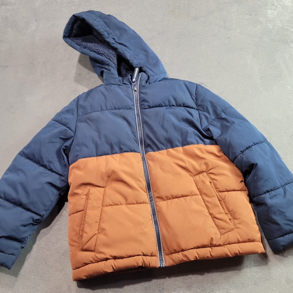 Member's Mark Puffer Jacket Toddler Boys 5T Blue Orange Colorblock Hooded Winter
